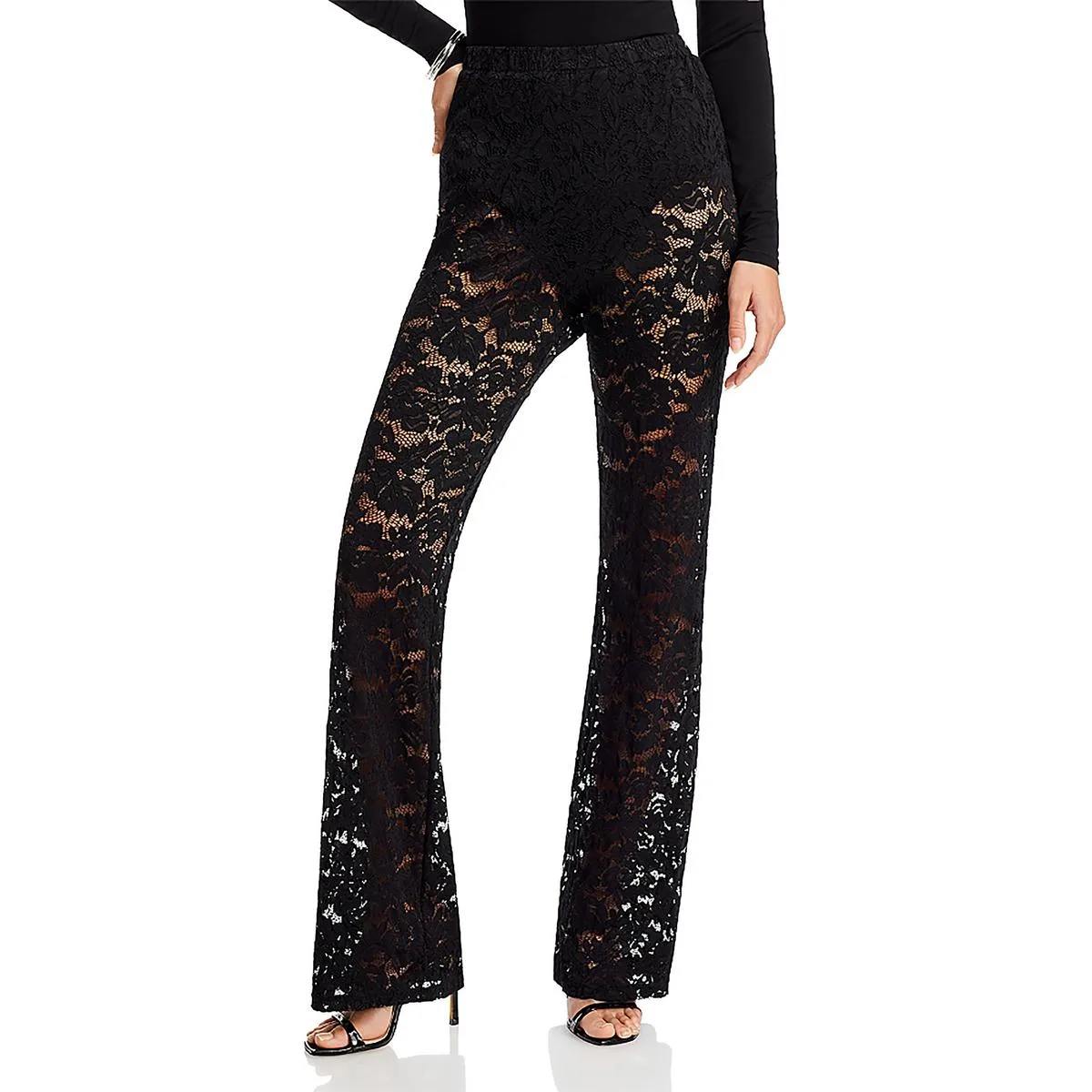 4th & Reckless Womens Sheer Floral Flared Pants