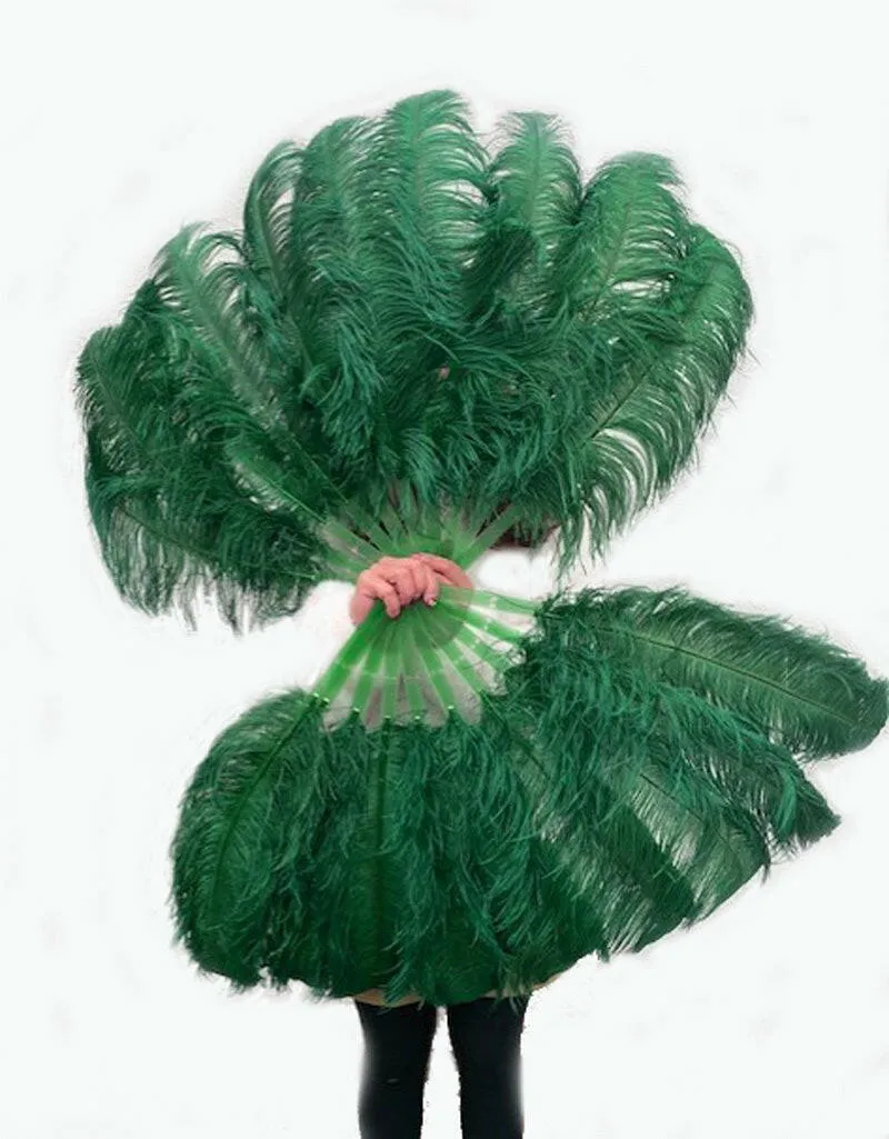 A pair forest green  Single layer Feather fan 24"x 41"