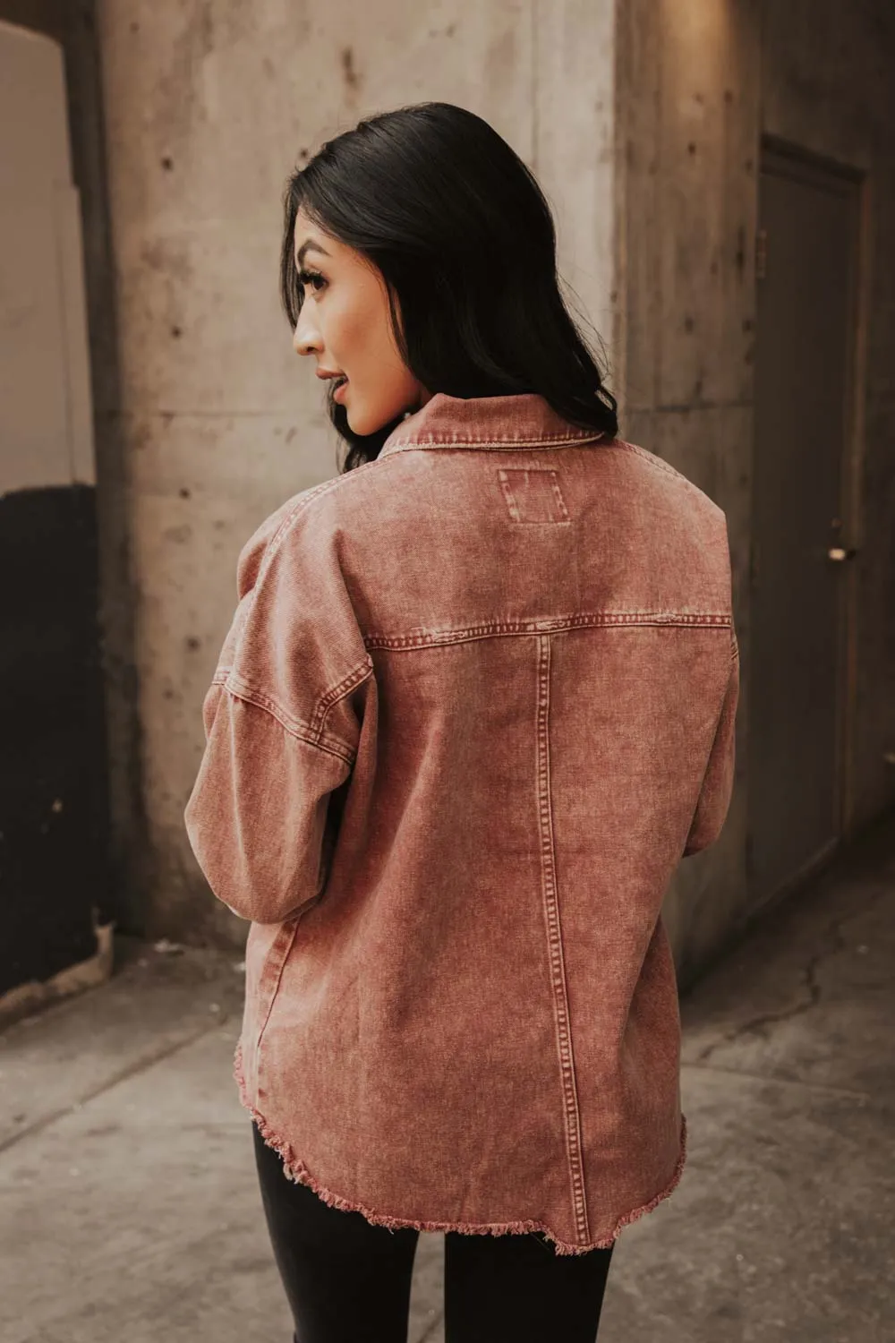 Acid Wash Denim Jacket in Wine