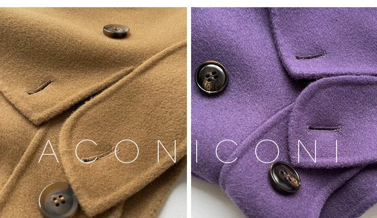 Aconiconi Autumn purple tan double-sided heavy wool cloak jacket long coat - Maple