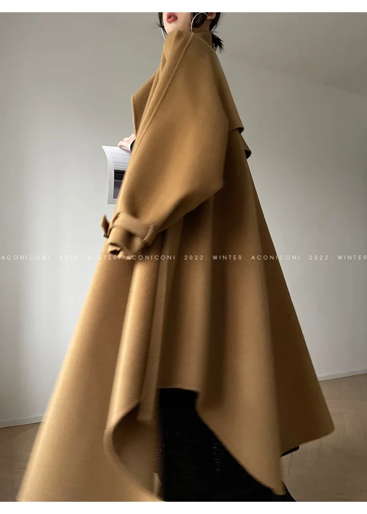 Aconiconi Autumn purple tan double-sided heavy wool cloak jacket long coat - Maple