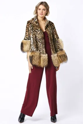 Amelia Animal Print Mocha Fox Fur Cape Coat