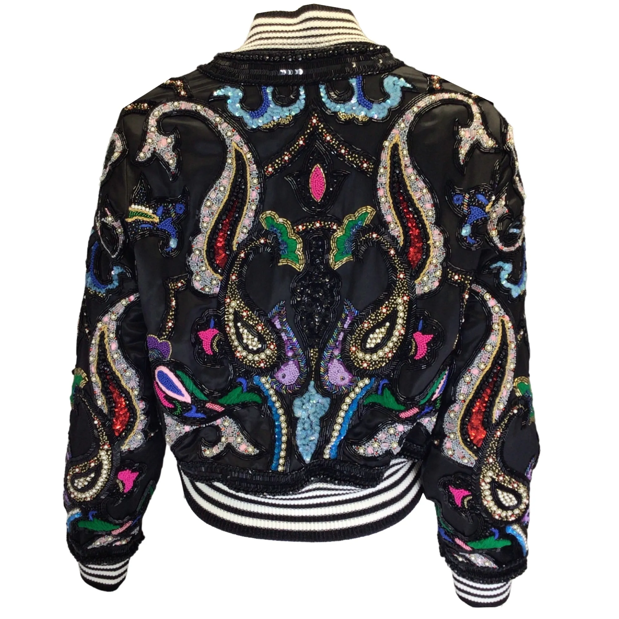 Amiri Black Multi Embellished Full Zip Satin Bomber Jacket