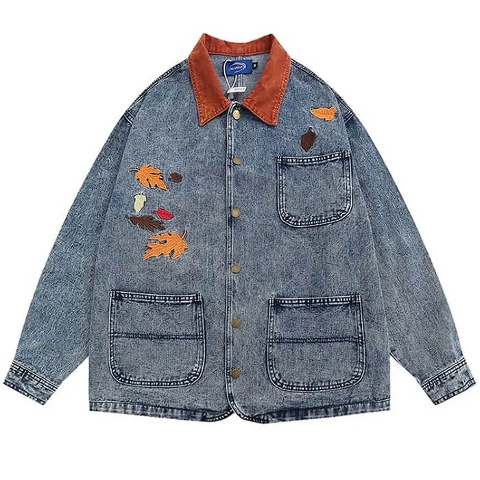 Autumn Leaves Embroidery Denim Jacket