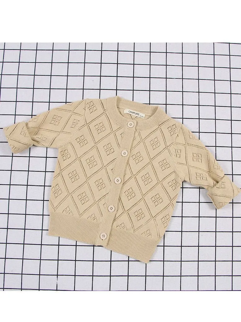 Baby Toddler Unisex Sweater Pierced Grid Cotton Knitted Cardigan