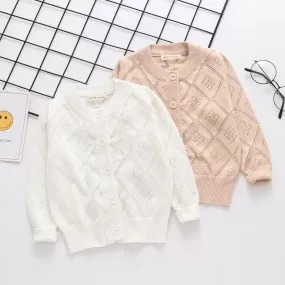 Baby Toddler Unisex Sweater Pierced Grid Cotton Knitted Cardigan