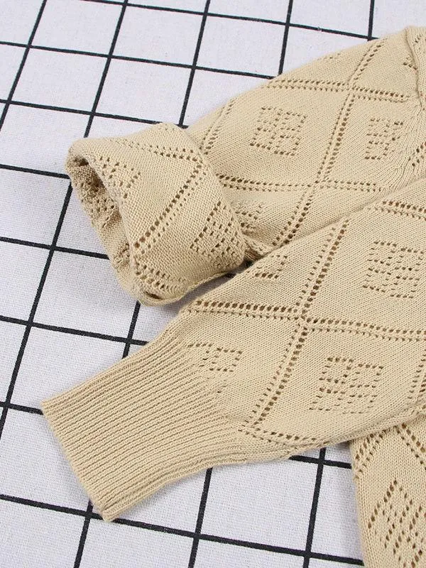 Baby Toddler Unisex Sweater Pierced Grid Cotton Knitted Cardigan