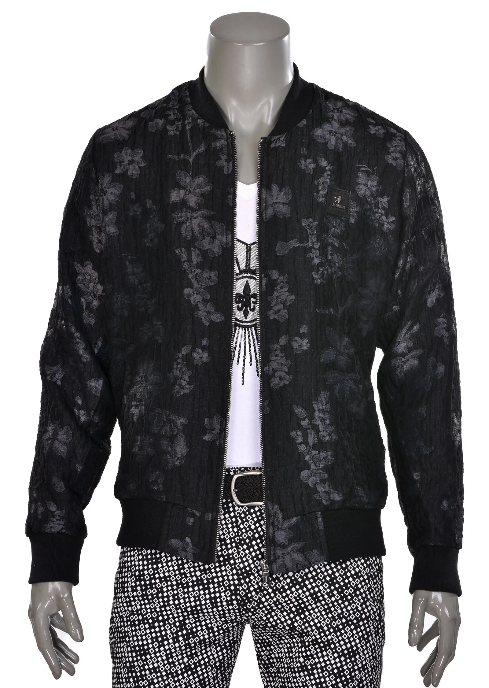 Black Gray Leaf Jacquard Jacket