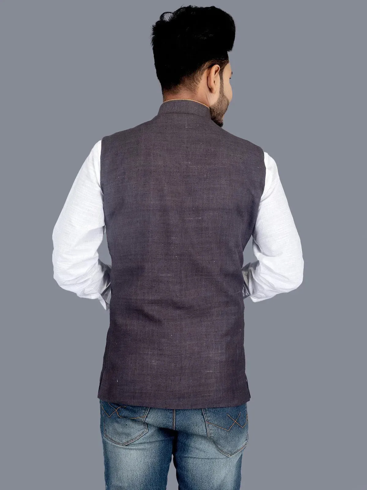 Black Grey Matka Silk Modi Jacket