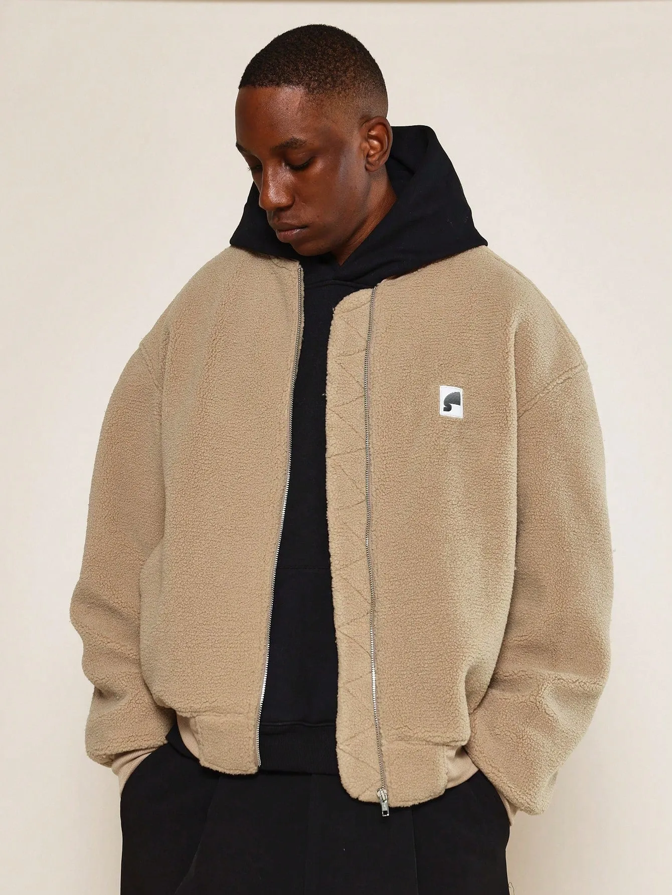 Borg Bomber Zip Up Jacket