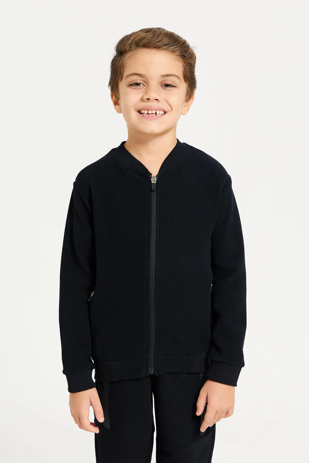 Boys Black Baseball Collar Sweatshirt