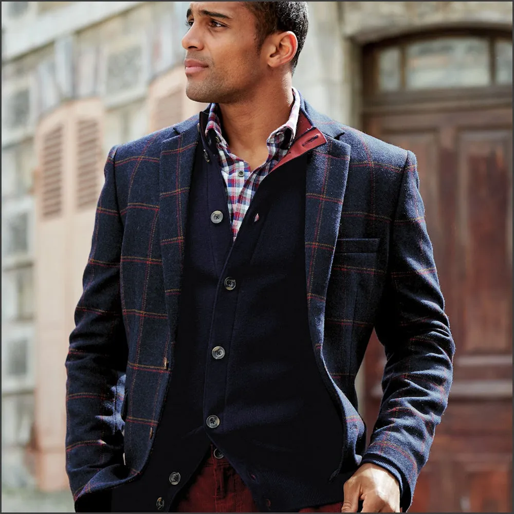 Brook Taverner Airedale Navy Check Wool Jacket--