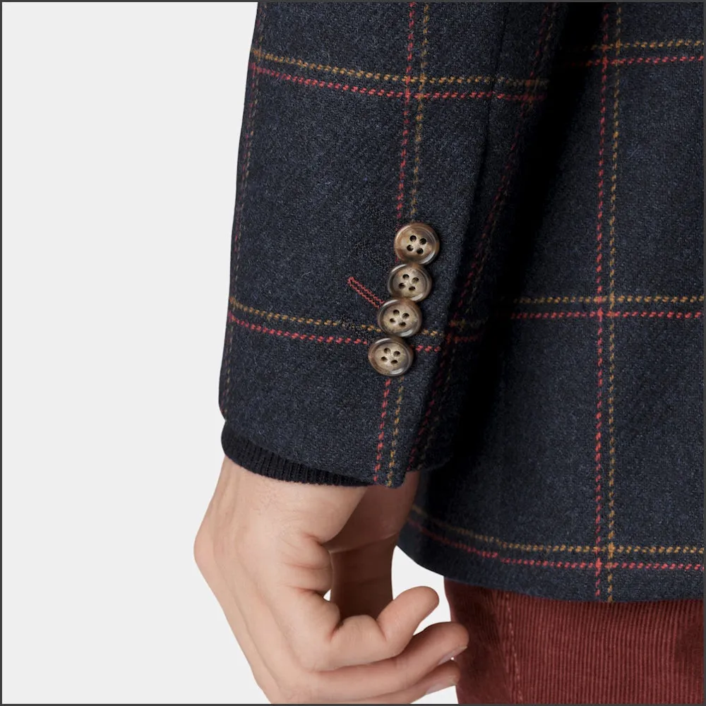 Brook Taverner Airedale Navy Check Wool Jacket--