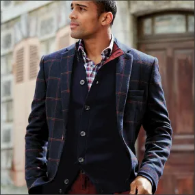 Brook Taverner Airedale Navy Check Wool Jacket--