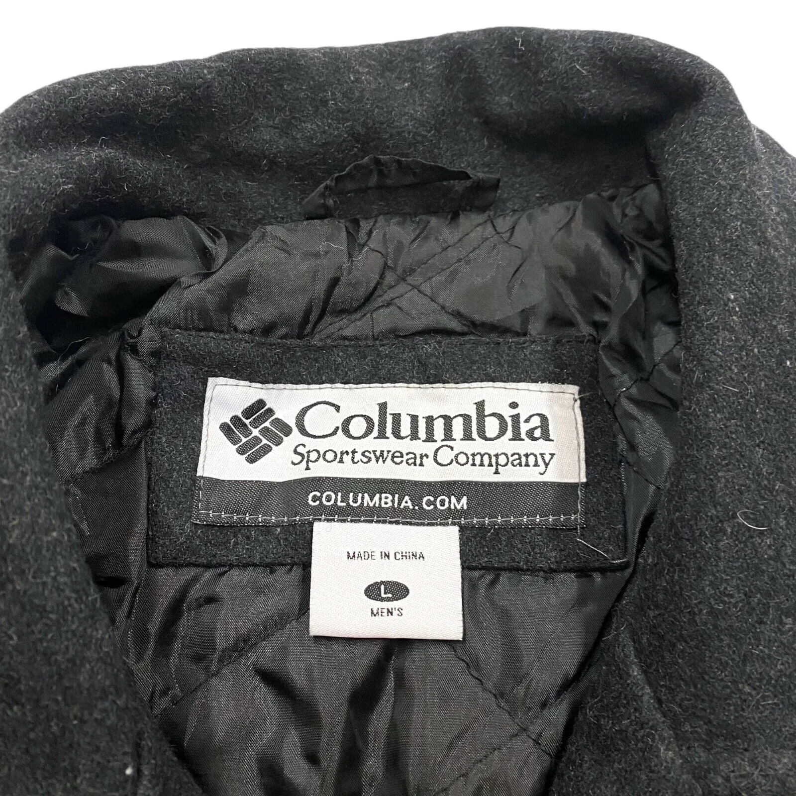 Columbia Quilted Wool Polyester Pea Coat | Vintage High End Designer Black VTG