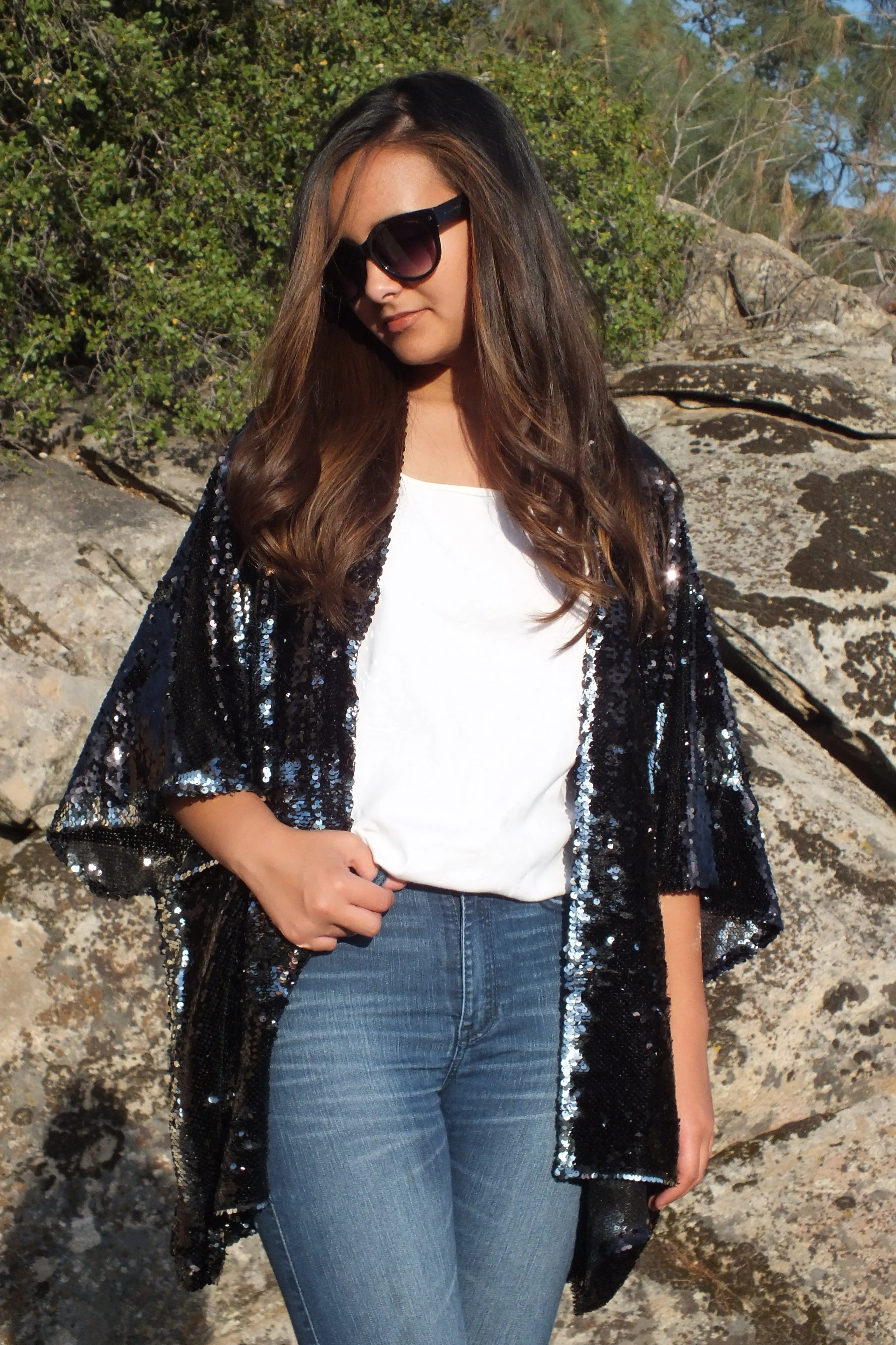 Custom listing...Black Silver Reversible Sequin Kimono Top