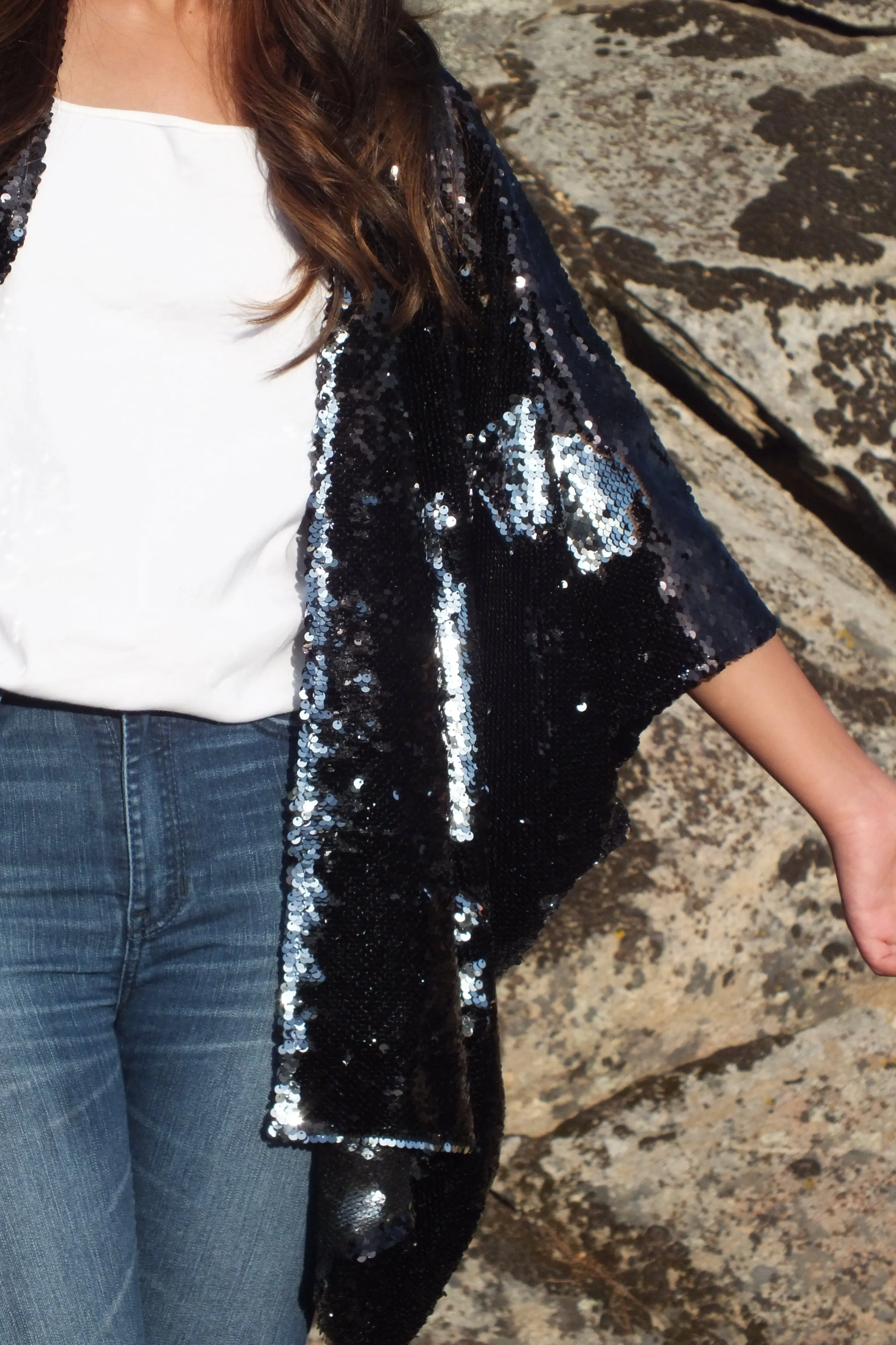 Custom listing...Black Silver Reversible Sequin Kimono Top