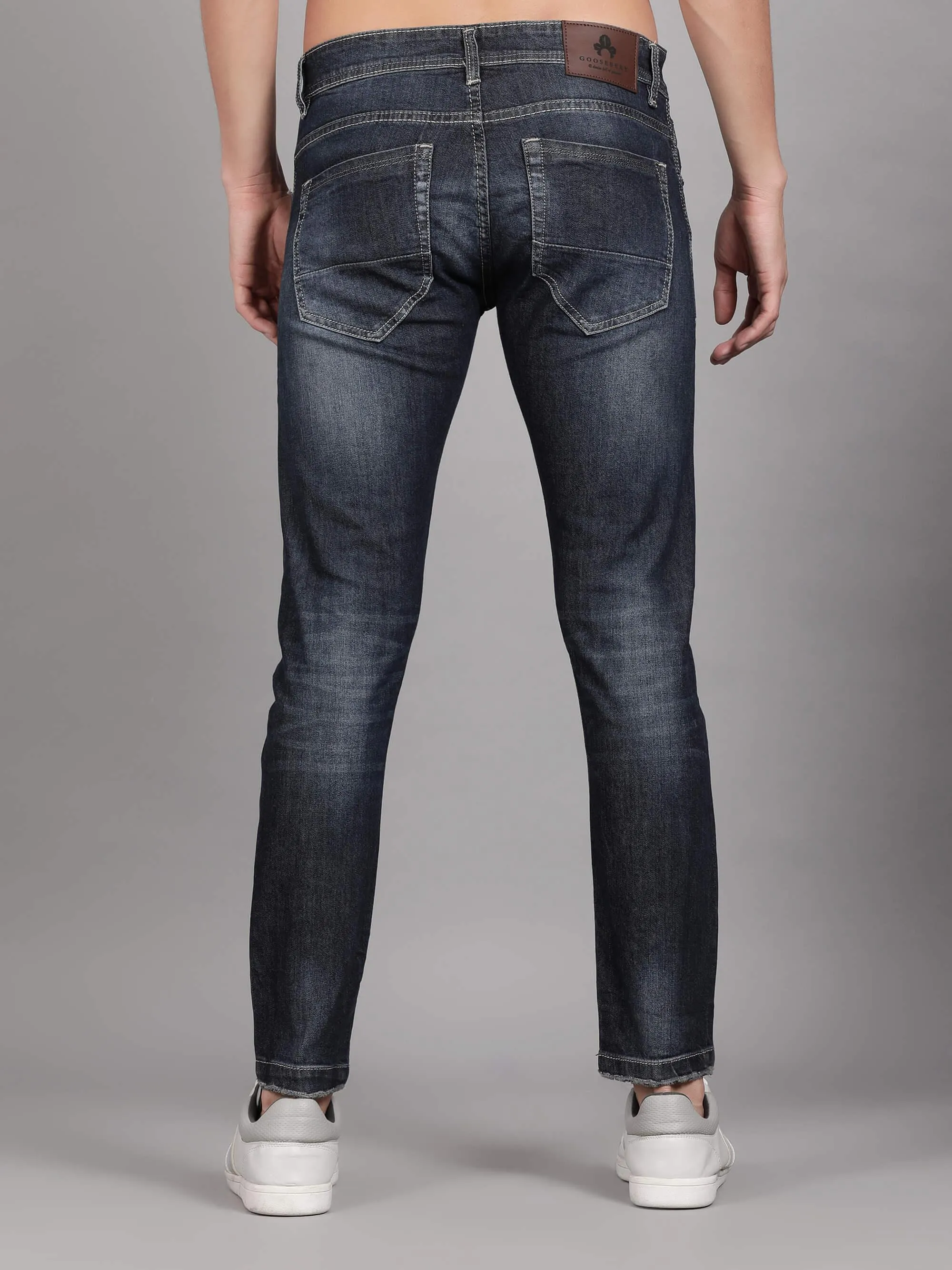 Dark Blue Mildly Distressed Denim Jeans for Men (GBDNM5011)