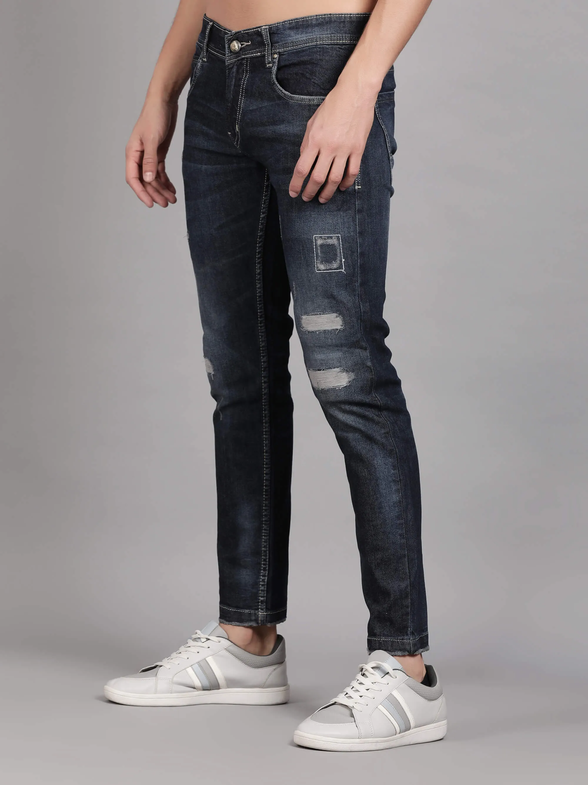 Dark Blue Mildly Distressed Denim Jeans for Men (GBDNM5011)