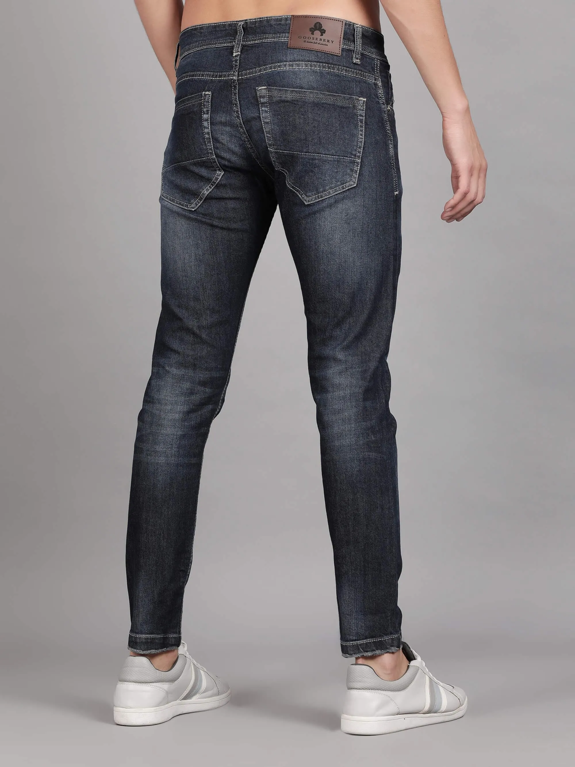 Dark Blue Mildly Distressed Denim Jeans for Men (GBDNM5011)