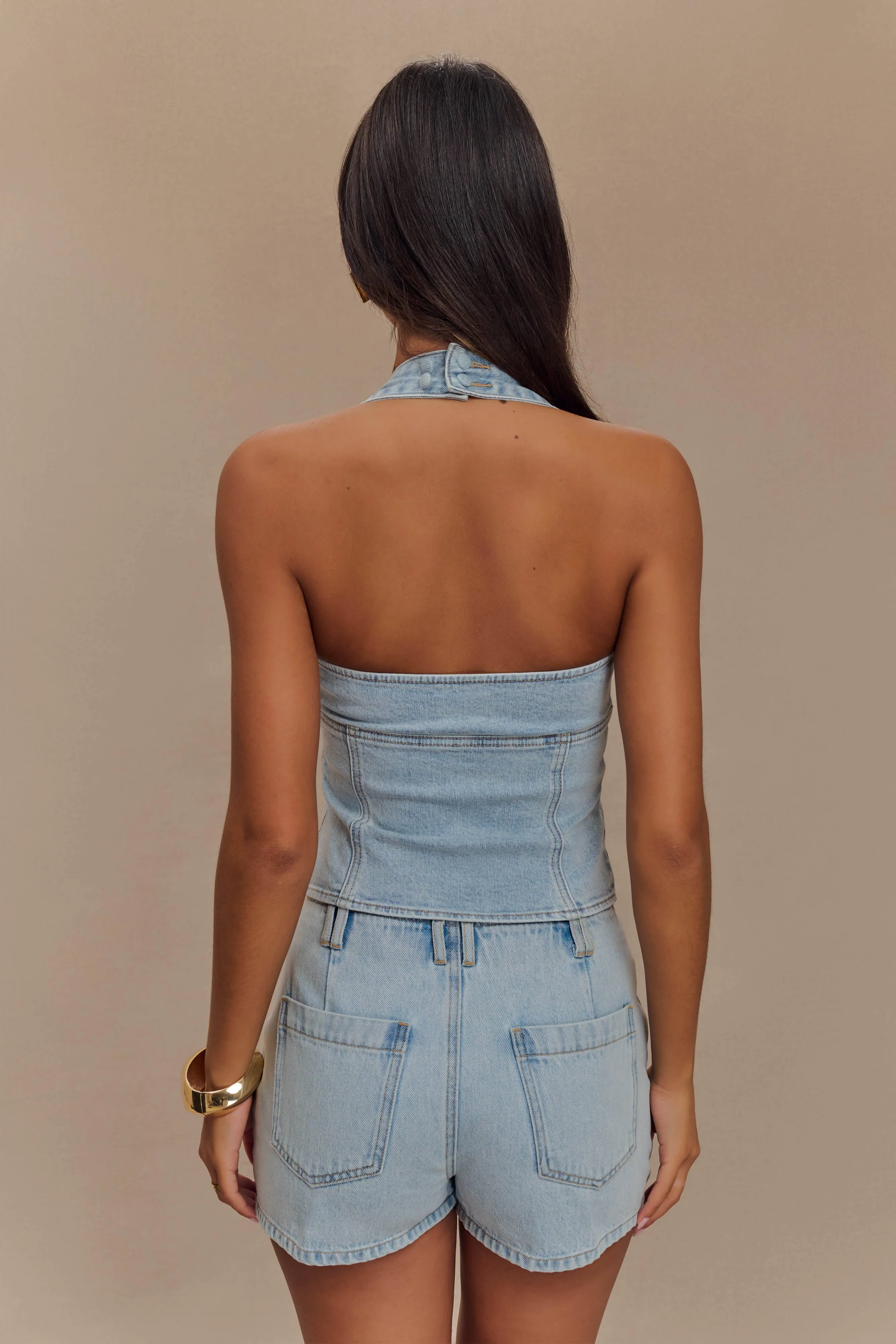 Dayna Denim Halter Top - Light Blue