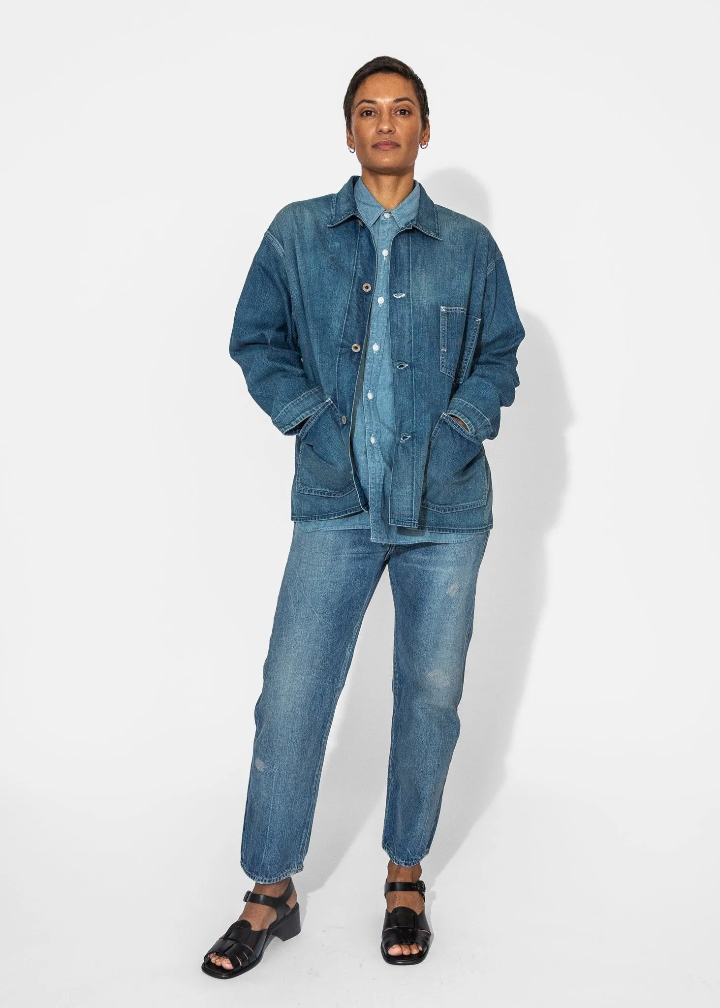 Denim Chore Jacket in Medium Distress