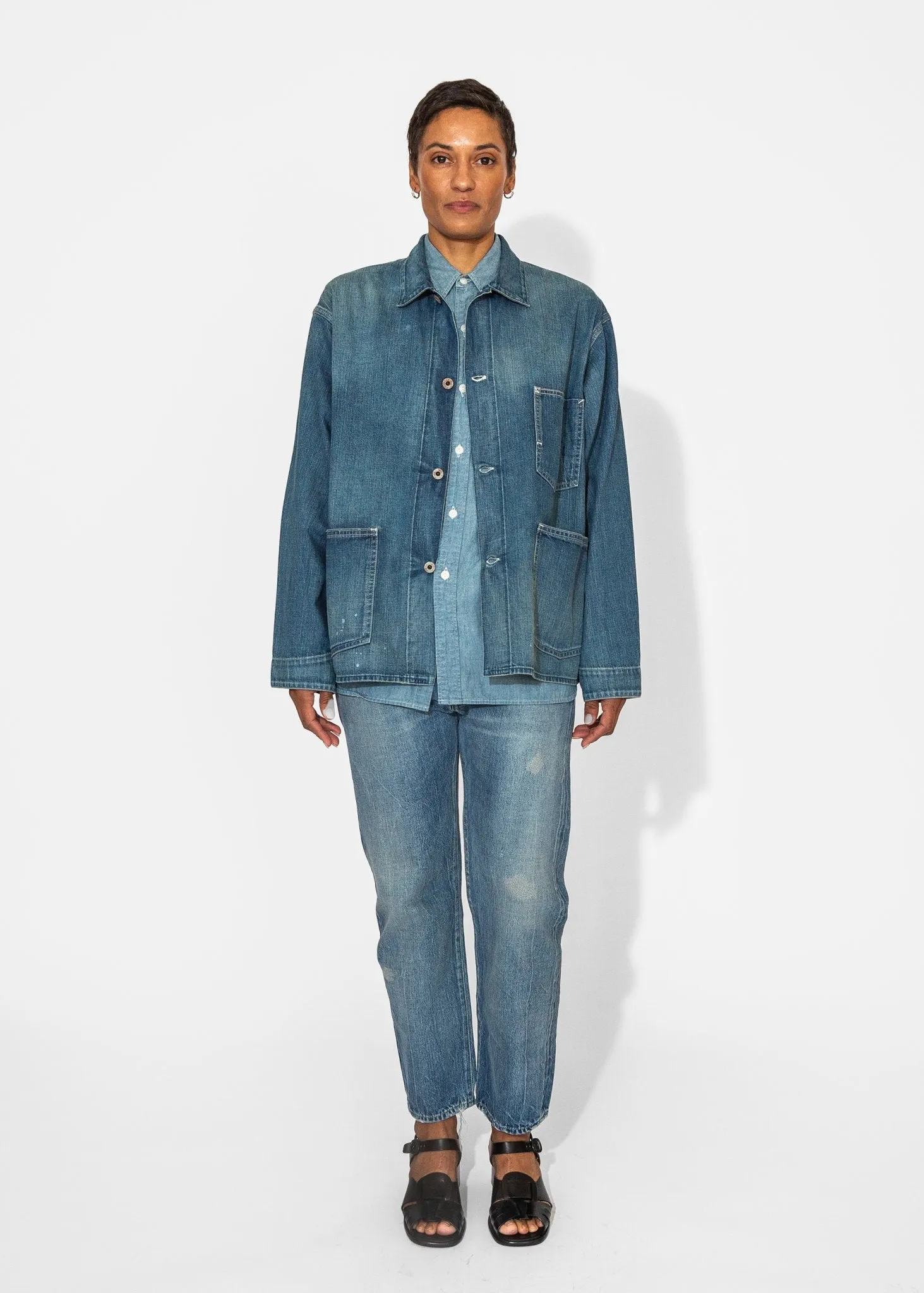 Denim Chore Jacket in Medium Distress