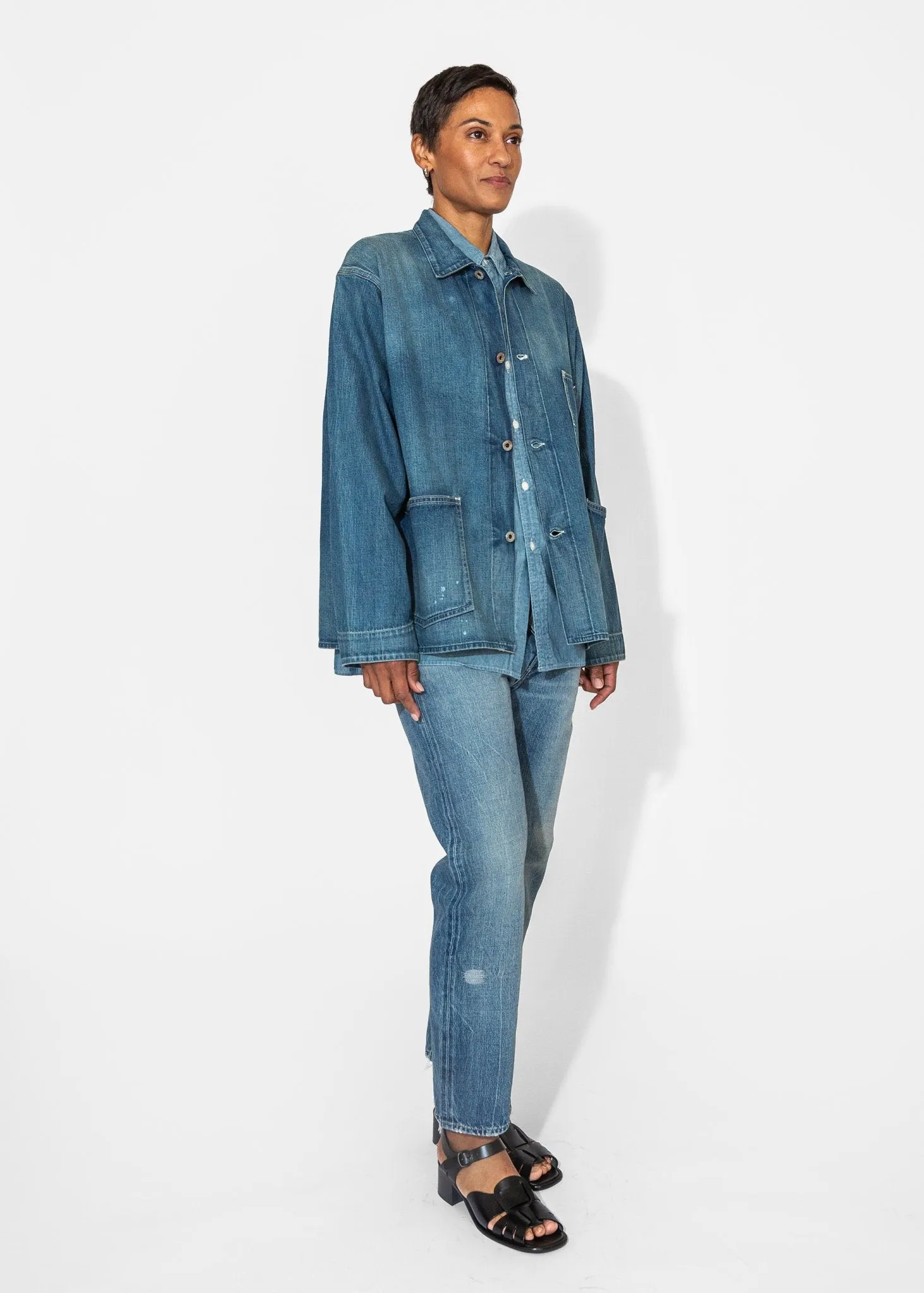 Denim Chore Jacket in Medium Distress