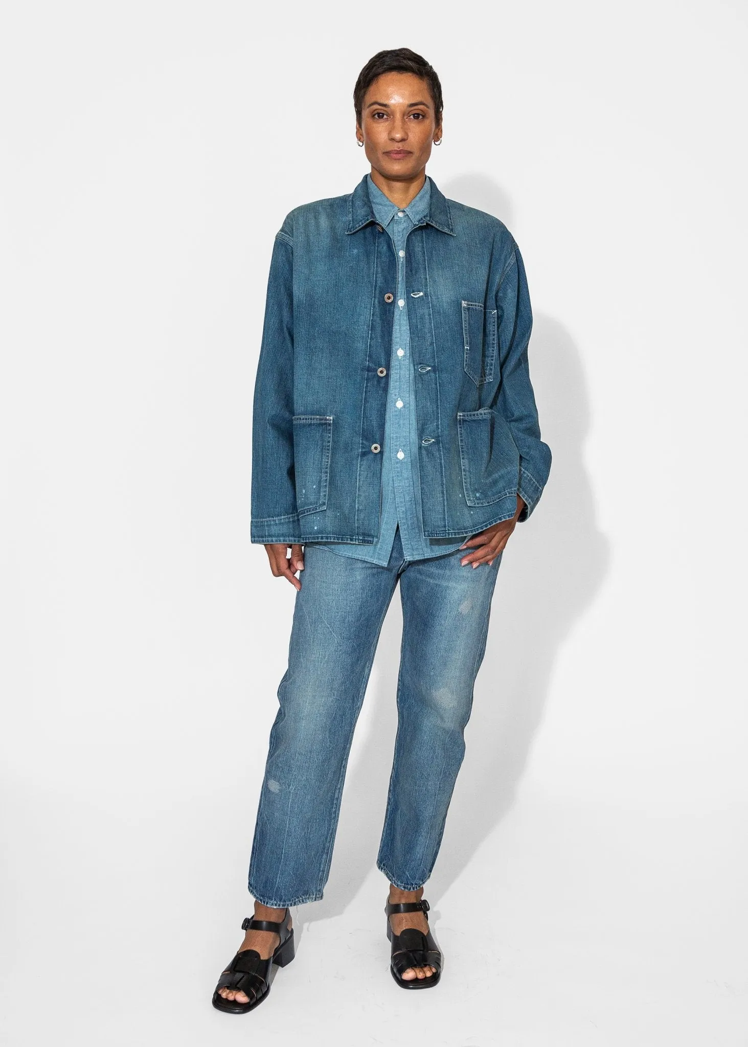 Denim Chore Jacket in Medium Distress