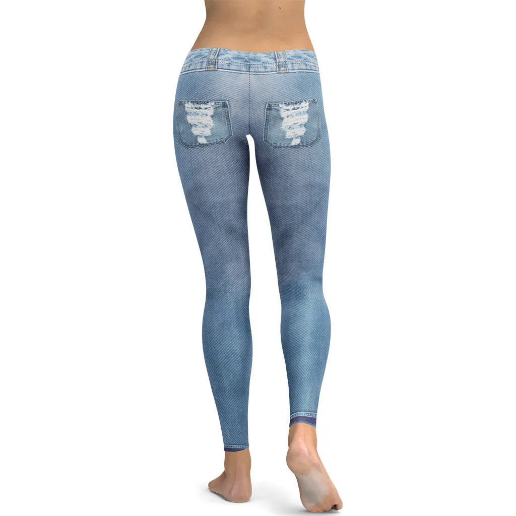 Denim Jeans Print Leggings