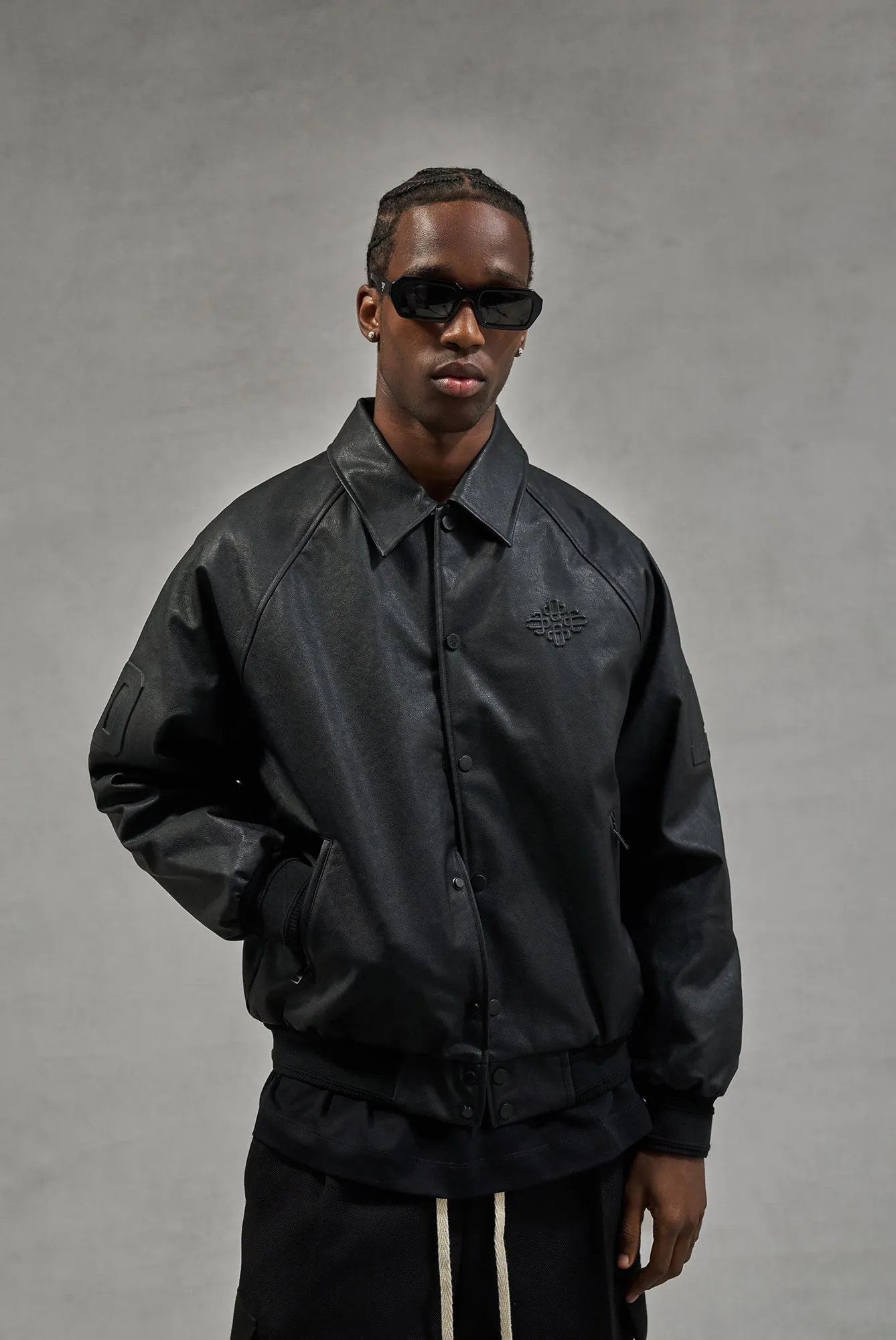 EMBOSSED BOMBER JACKET - BLACK