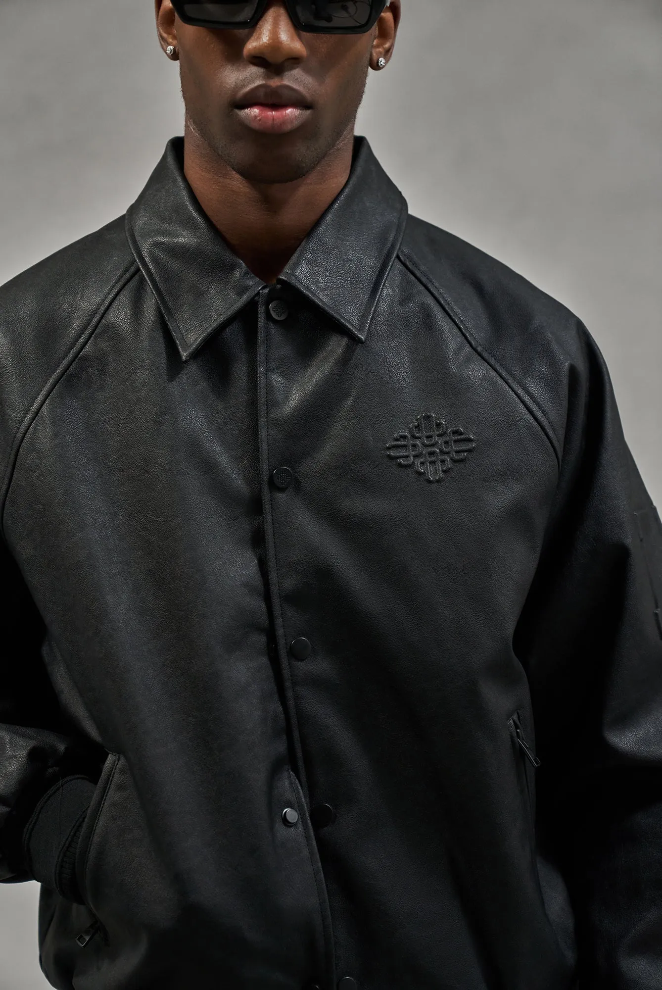 EMBOSSED BOMBER JACKET - BLACK