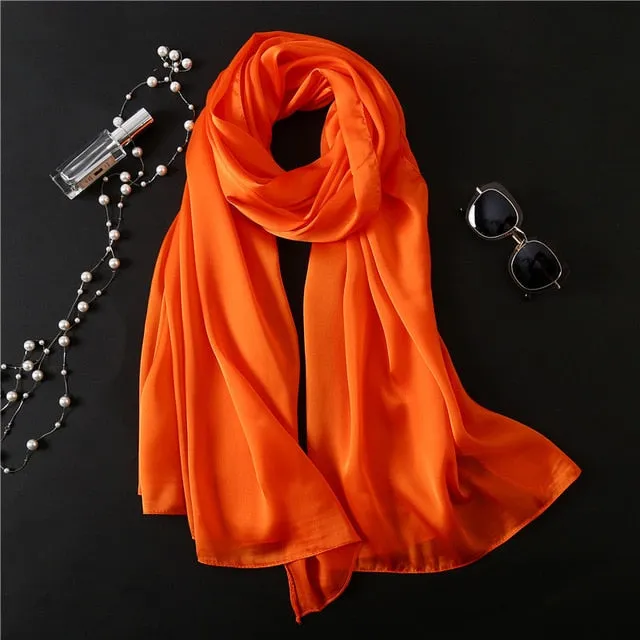 Fashion Silk Scarf Solid Color Bandana Shawl #FS-1