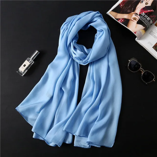 Fashion Silk Scarf Solid Color Bandana Shawl #FS-1