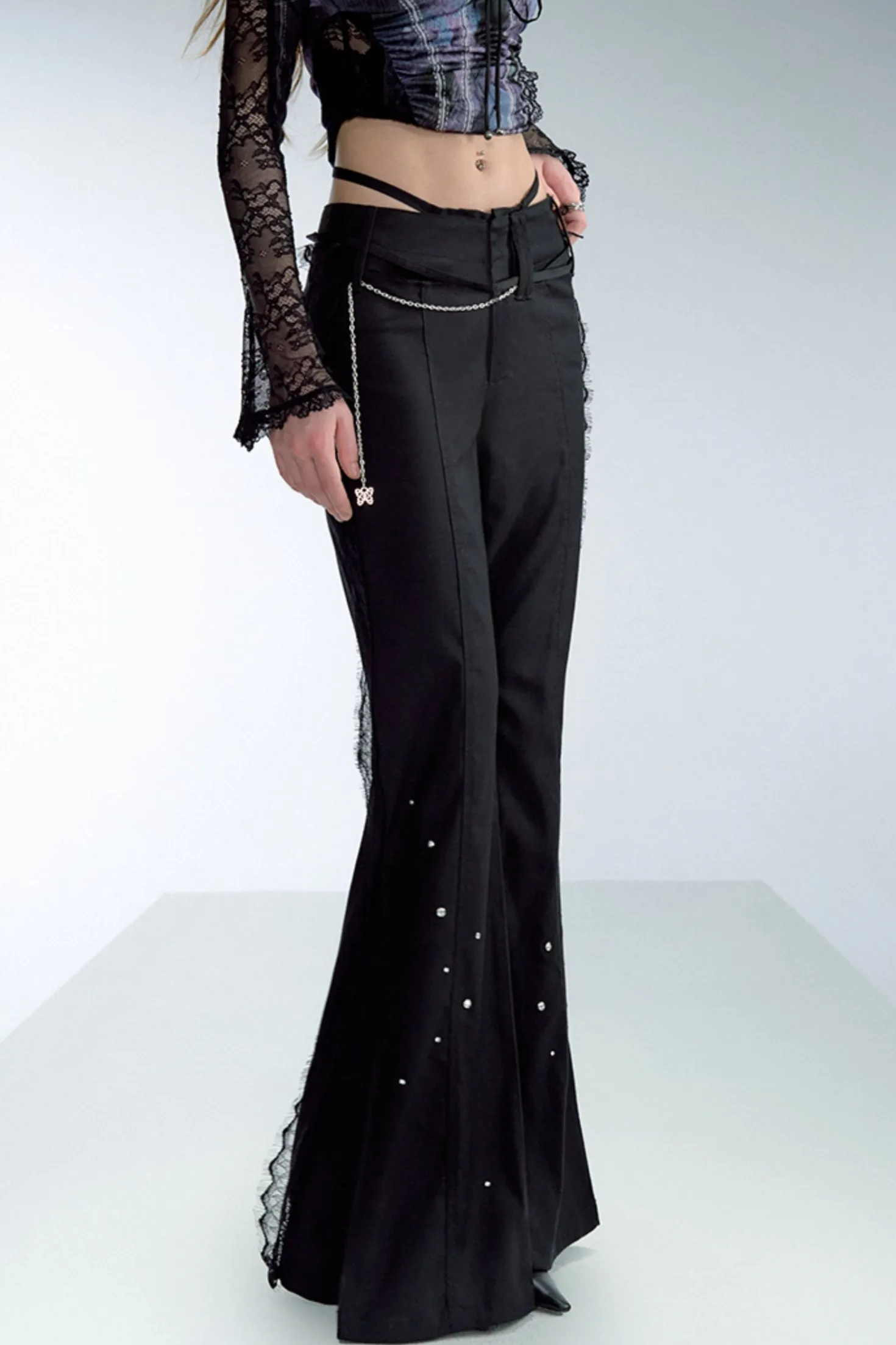 Flared Lace Suit Fabric Trousers