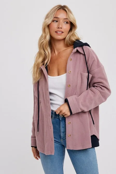 FLEECE HOODIE SHACKET MAUVE COLOR