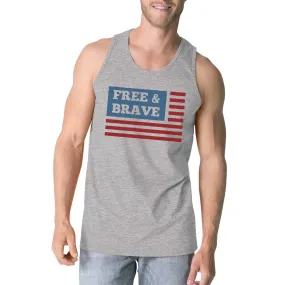 Free & Brave Us Flag Mens Grey Funny Graphic Tanks Crewneck Line