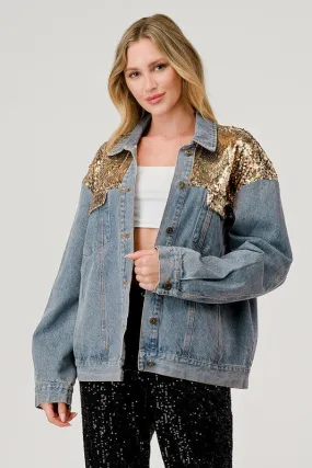 Gee Gee Wash Denim Gold Sequins Jacket