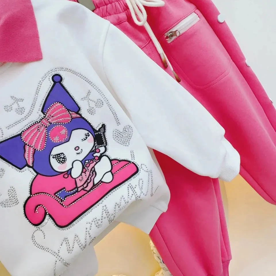 Girls Cartoon Printed Pink Tracksuit