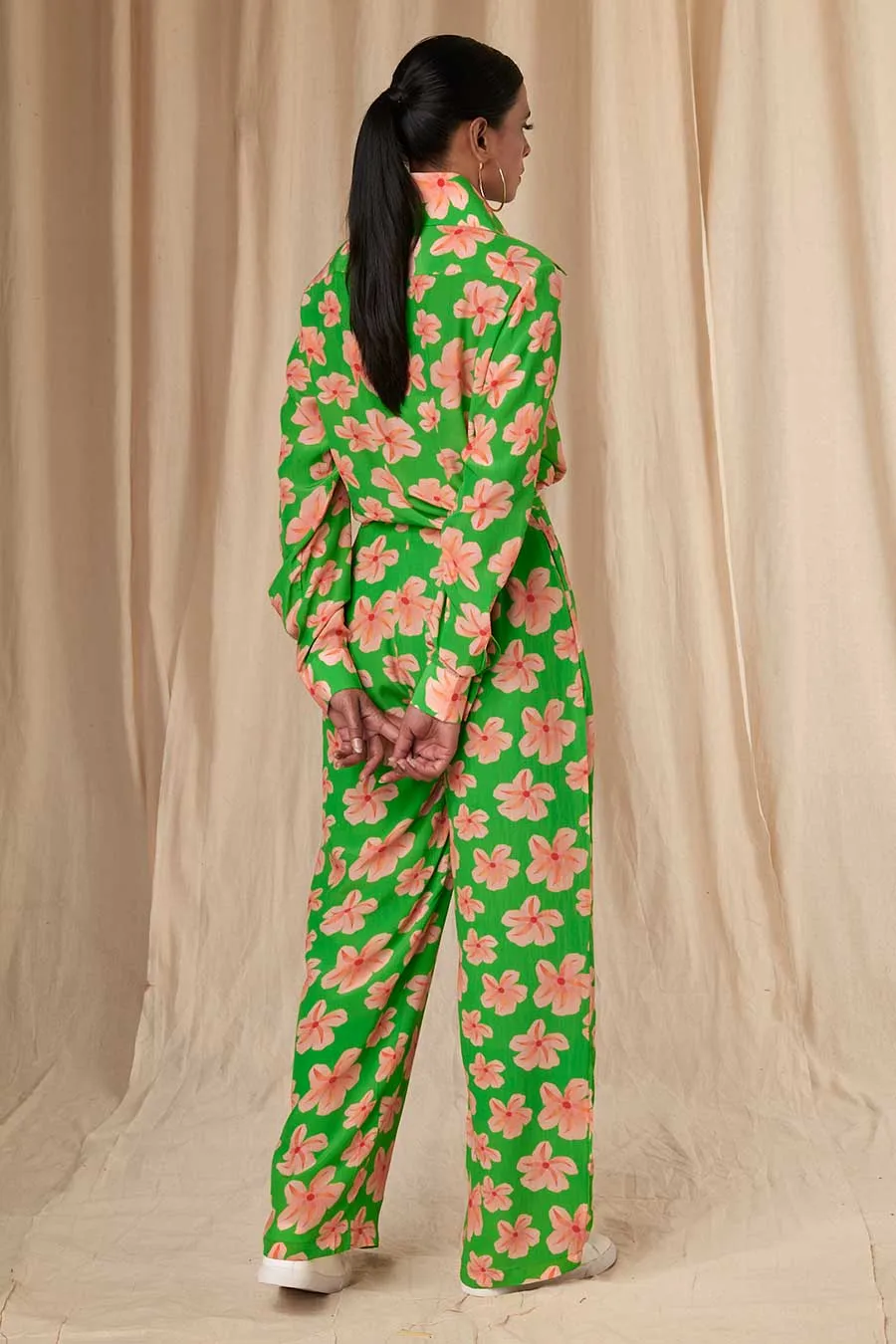 Green Flower Passion Shirt & Pant Co-Ord Set