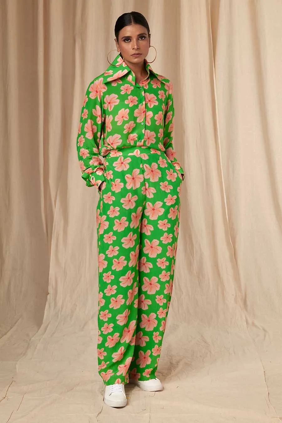 Green Flower Passion Shirt & Pant Co-Ord Set