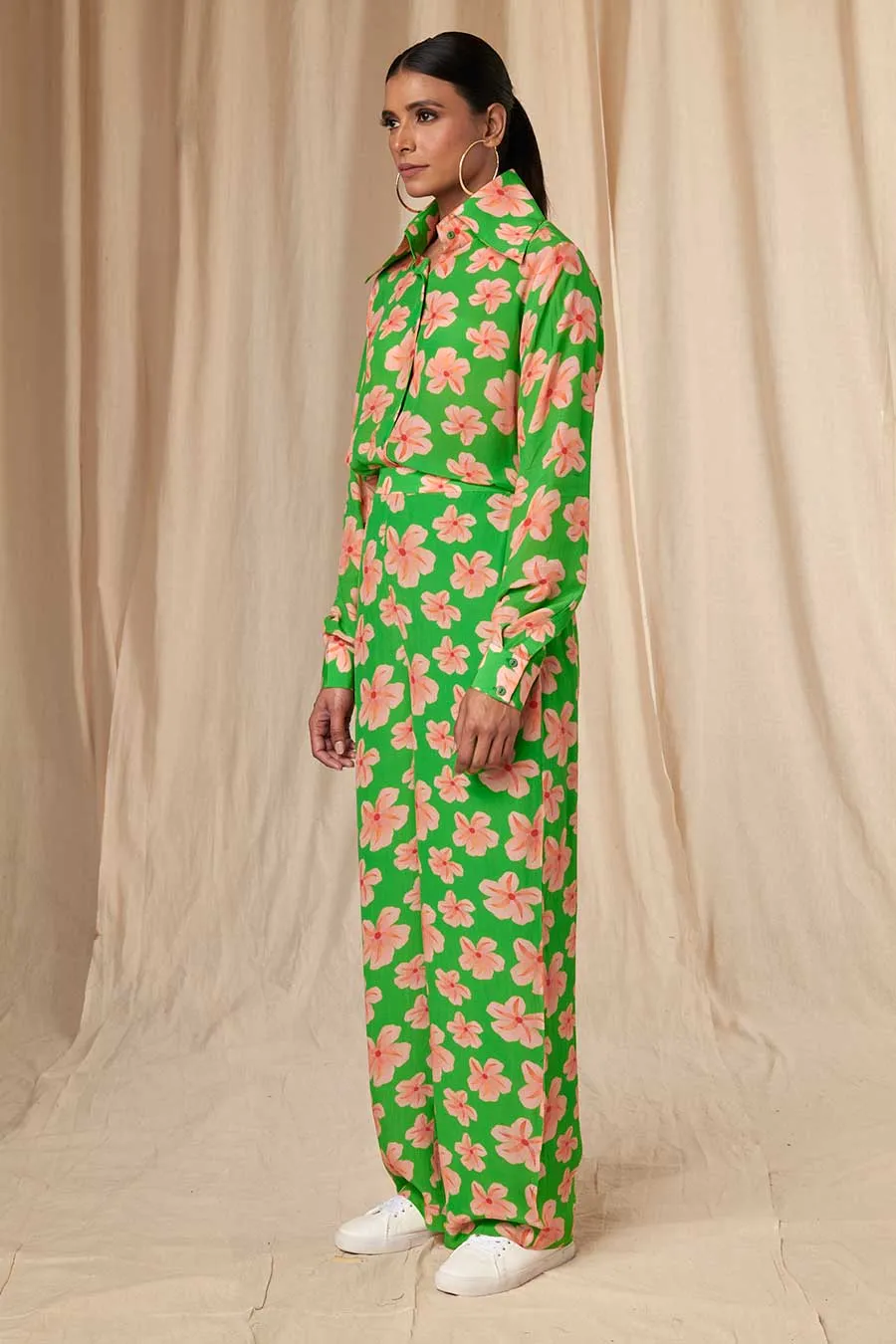 Green Flower Passion Shirt & Pant Co-Ord Set