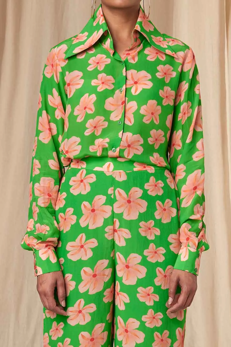 Green Flower Passion Shirt & Pant Co-Ord Set