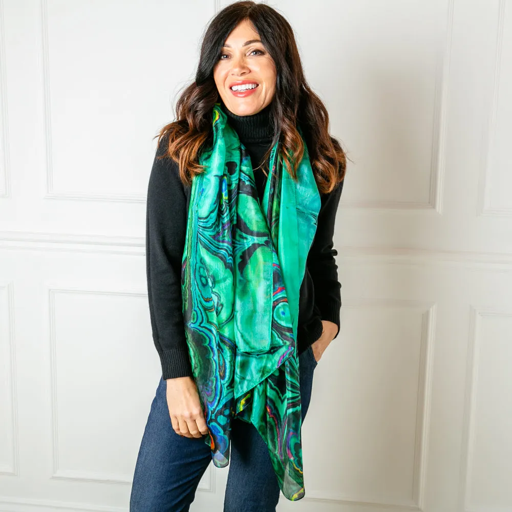 Green Oil Spill Silk Scarf