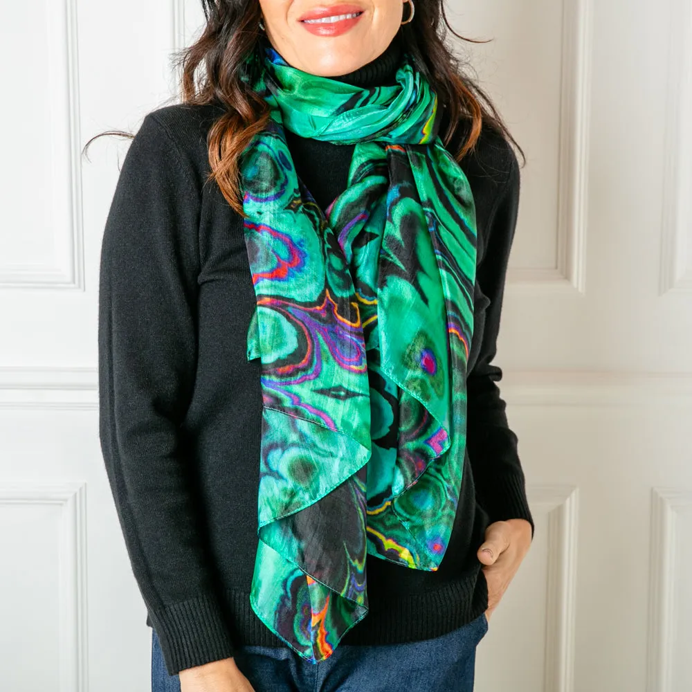 Green Oil Spill Silk Scarf