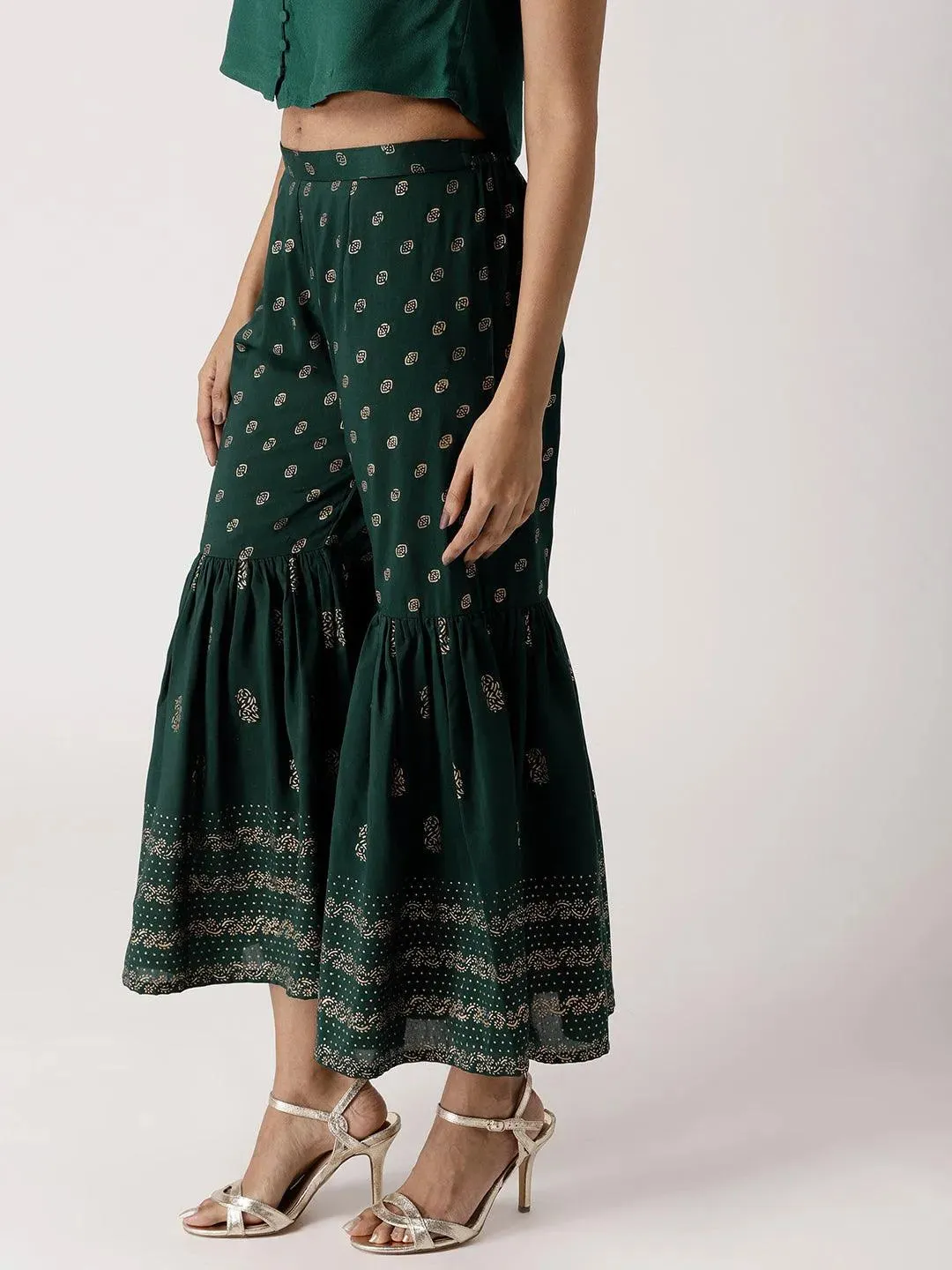 Green Solid Rayon Sharara Pants