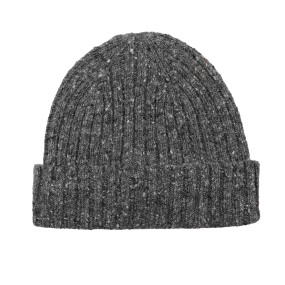 Grey Melange Wool Donegal Beanie