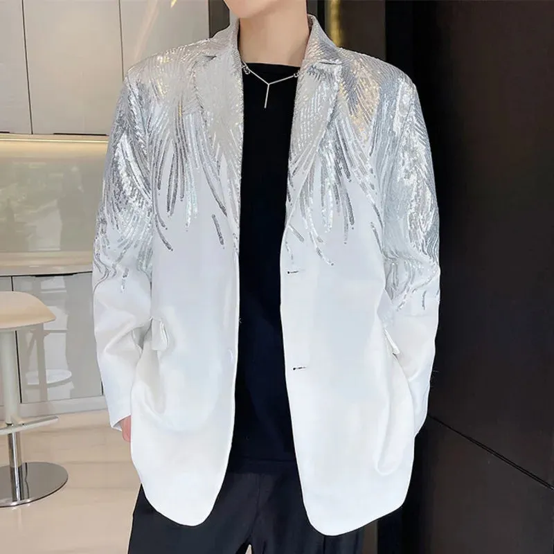 Heavy Craft Embroidery Sequin Trend Casual Men's Blazer Autumn Fashion fit Jacket Streetwear Suit Coat 9Y9245