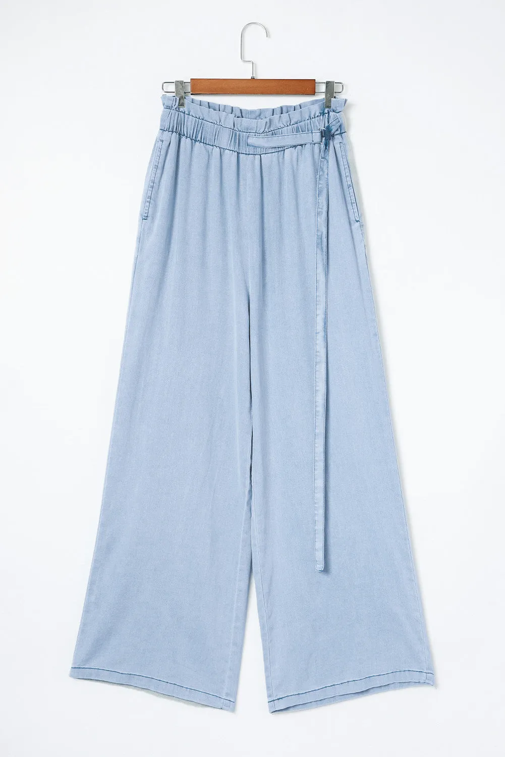 High Rise Wide Leg Chambray Denim Blue Jeans