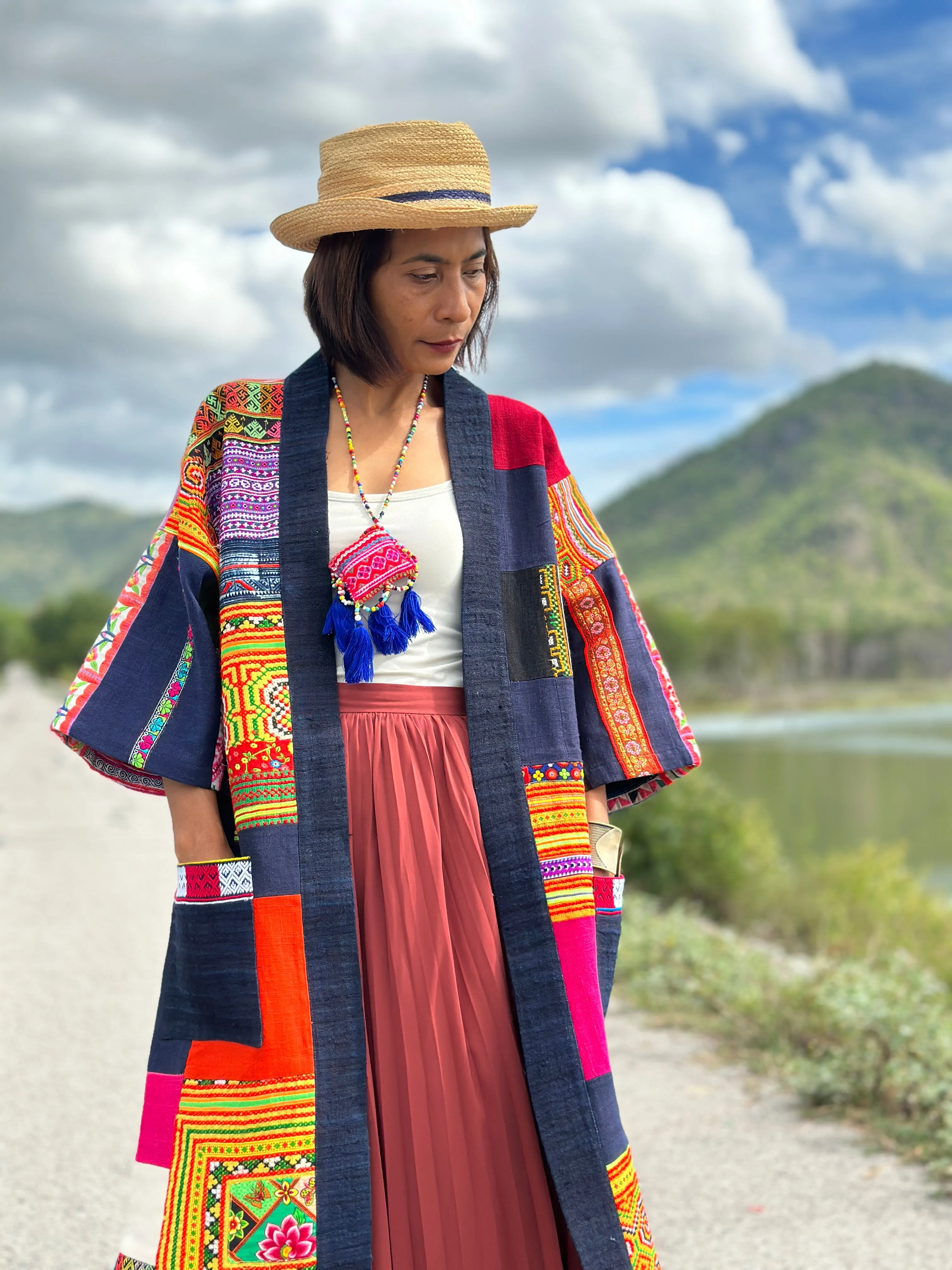 Hill tribe patchwork duster coat